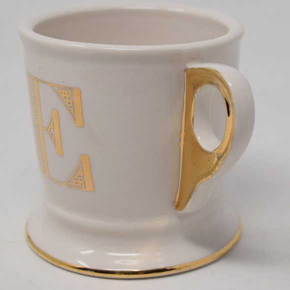 Anthropologie Mug E Initial Gold Trim Shaving Cup Monogram Typeface Boho 14 oz - Picture 2 of 16